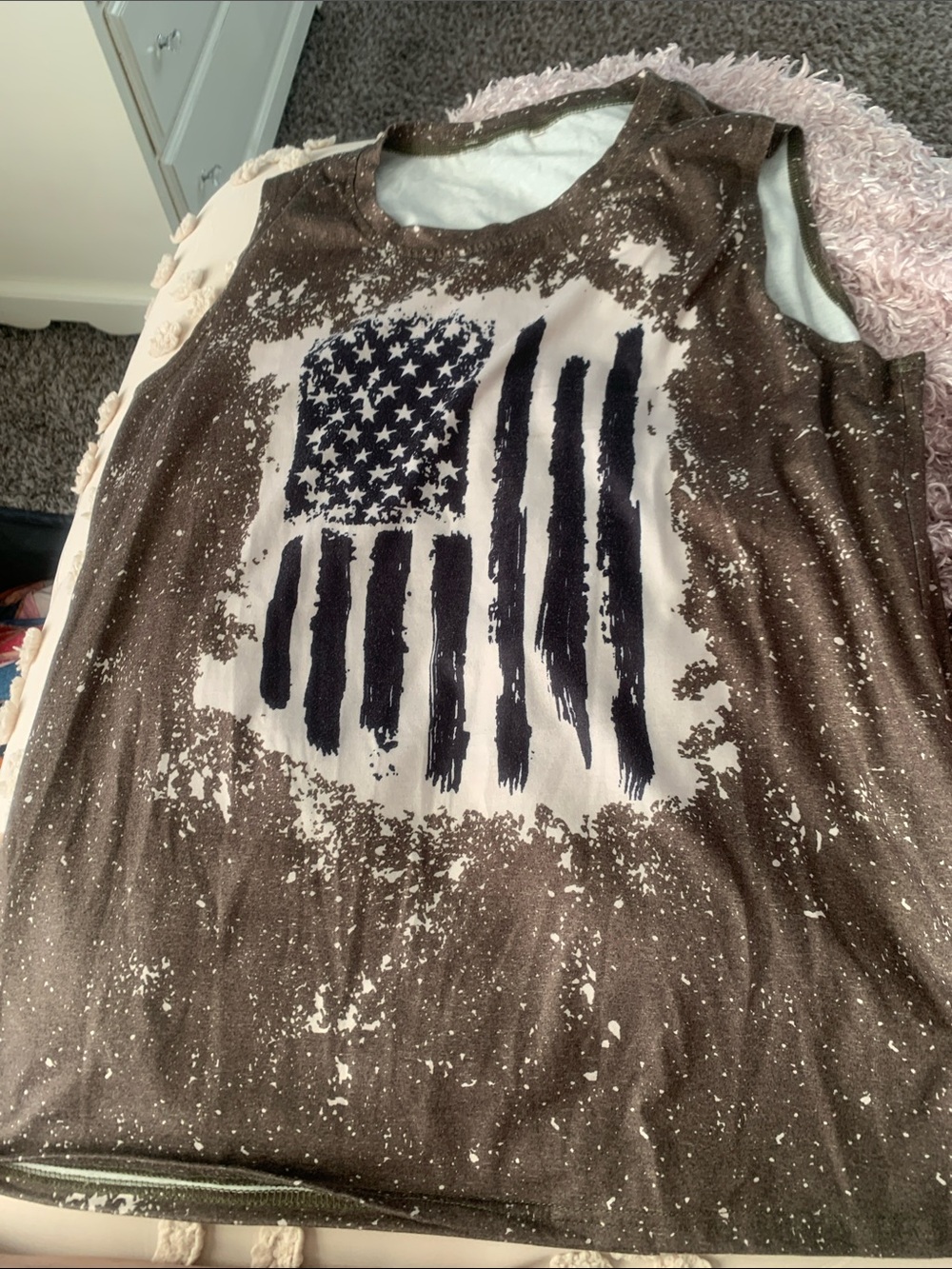 SHEIN Brown and White Distressed American Flag Tank Top